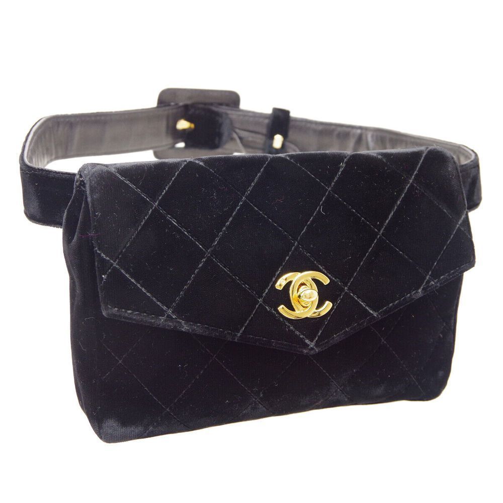 CHANEL Quilted CC BUM Belt Bag Pouch Purse Black Velvet Leather - Picture 8 of 8